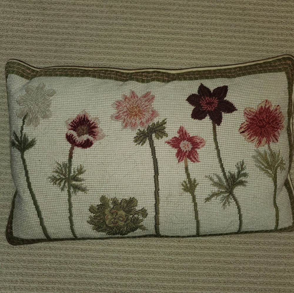 Needle point flower pillow